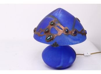 Arts And Crafts Style Blue Glass  Jewels And Copper Table Lamp