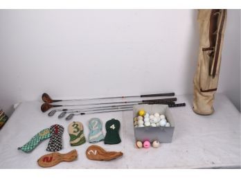 Group Of Vintage Golf Clubs And Golf Balls