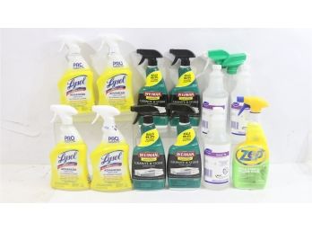 12 Bottles Of Misc, Hosehold Cleaners. Includes Zep, Lysol, Weiman & Diversey