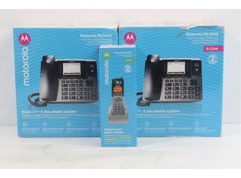 3 Motorola 4-Line Business Phone System With Voicemail. Includes Cordless Handset