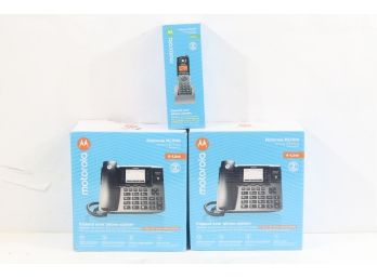 3 Motorola DECT 6.0 4-Line Cordless & Corded Phone System Black/Silver Includes Cordless Handset