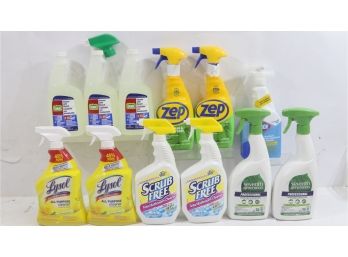 12 Bottles Of Misc, Hosehold Cleaners. Includes Lysol, Scrub Free, Comet, & Clorox Ect.