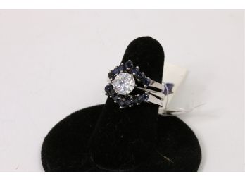 Group Of 3 Sterling Silver Stack Rings With Sapphires And CZ - New Old Stock