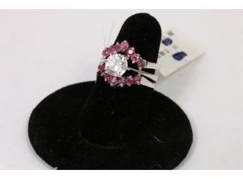 Group Of 3 Sterling Silver Stack Rings With Rubies And CZ - New Old Stock