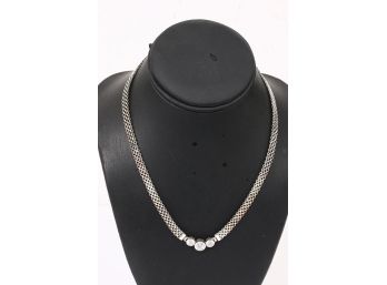 Sterling Silver Necklace With 3 CZ Inserts Made In Italy - New Old Stock With Tag $140 Retail