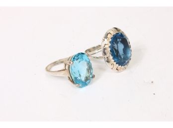 Pair Sterling Silver Rings With Blue Stones - Mint