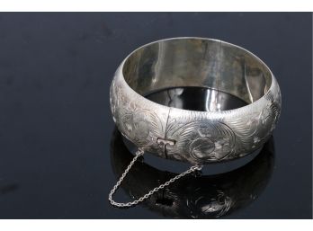 Sterling Silver Jumbo Engraved Etched Hinged Bangle Bracelet