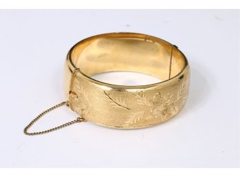 Large Heavy Excalibur Made In England 1/20 12k Gold Filled Hinged Etched Bracelet