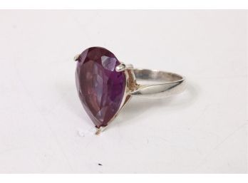 Sterling Silver With Amethyst Tear Drop Shape Ring