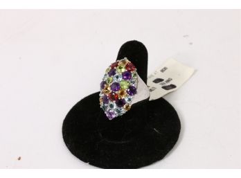 Sterling Silver Multi-gemstones Ring - New Old Stock With Tags