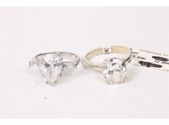 Pair Of Sterling Silver Cubic Zirconia Rings - New Old Stock