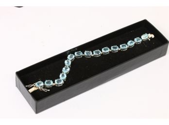 TECHNIBOND Sterling Silver Bracelet With Blue Topaz Or Aquamarine Gemstones - New Old Stock