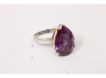 Sterling Silver With Amethyst Tear Drop Shape Ring