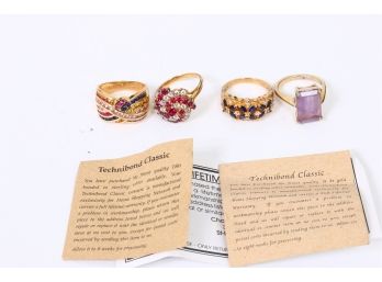 Group Of 4 Technibond Rings 18k Gold Bonded To Sterling Silver