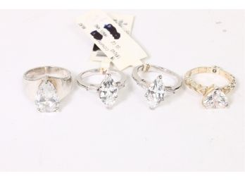 Group Of 4 Sterling Silver And CZ Rings - 2 Are New