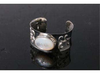 Large Sterling Silver Cuff Bracelet With Stone