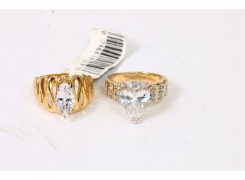 Pair Of 18k GE Rings With Cubic Zirconia - Appears Never Worn