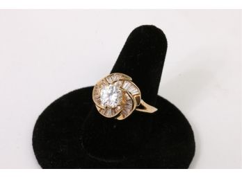 Sterling Silver Vermeil Ring With Cubic Zirconia - Mint Condition