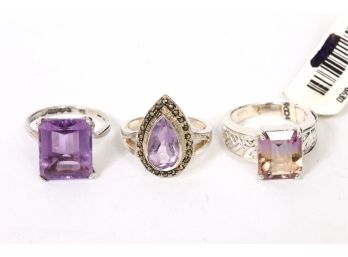 Group Of 3 Sterling Silver With Amethyst & Ametrine - Appears Never Used
