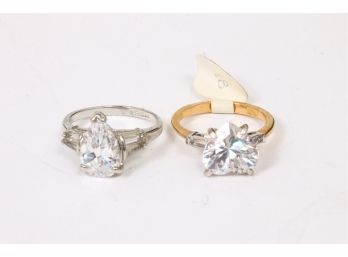 Pair 18k GE Rings With Cubic Zirconia - Mint Condition