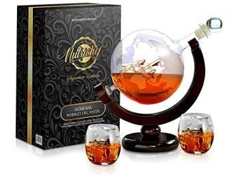 NutriChef Glass Whiskey Decanter - 850ml Globe Whiskey Carafe Alcohol Decanter