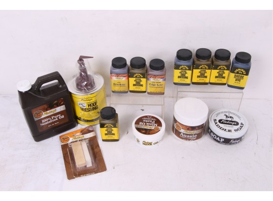 Large Group Of Fiebings Leather Care Products And Horse Hoof Dressing