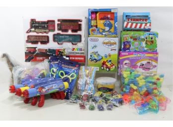 Large Group Of Misc. Kids Toys Includes Cars, Dinosaurs, Bubbles, Mask, Train & Ect.