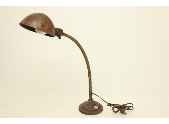Antique Iron & Brass Desk/Shop Bench Goose Neck Lamp