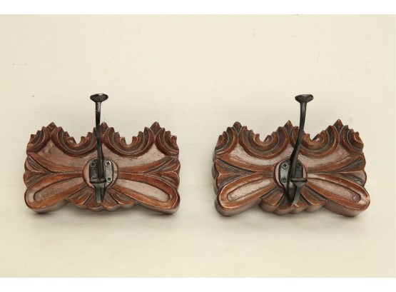 2 New Decorative Bohemian Style Wood & Iron Coat Hooks
