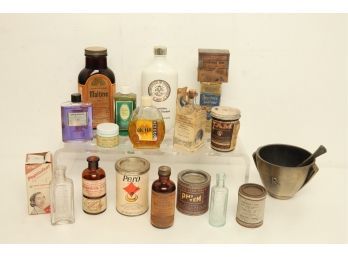 Large Vintage/Antique Apothecary Lot: Misc. Advertising Bottles, Jars, Etc.