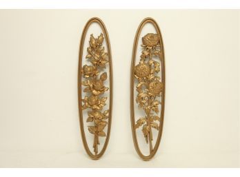 2 Mid-Century Gold Colored Floral Wall Panels/Decor