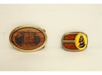 2 Solid Brass Belt Buckles With Sailboat Designs