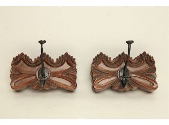 2 New Decorative Bohemian Style Wood & Iron Coat Hooks