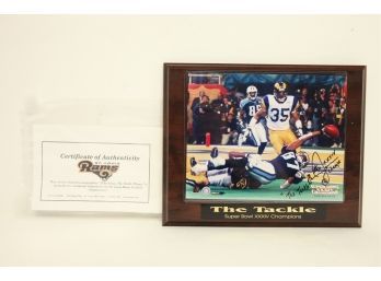 Autographed St Louis Rams 'Mike Jones, The Tackle' Plaque W/COA
