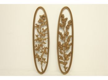 Pair Of Vintage Mid Century Gold Framed Floral Wall Panel/Decor