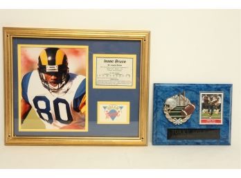 Framed St. Louis Rams Photo & Stats Of Isaac Bruce & Plaque W/Torry Holt Card
