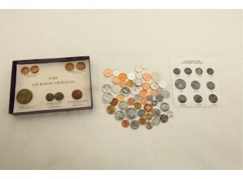 50 Different Coins From 50 Different Countries & Repro Of York Roman Coins
