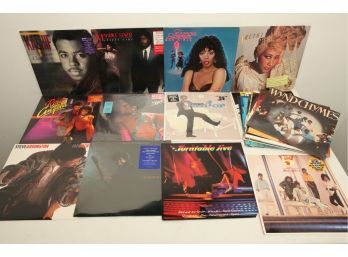 Approx. 20 Mixed Genres VTG Vinyl Records: Aretha Franklin, Donna Summer, Turntable Jive & More