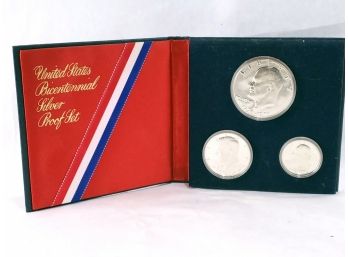 Bicentennial Silver Proofr Set In Display,  Dollar, Half Dollar, Quarter