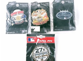 Lot Of 4 Sealed PSG New York Yankees Lapel Pins, 2007-2009 Opening Day, All Star, Subway Series, World Series