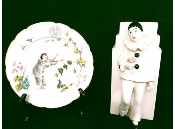 Pierrot Clown Deco Vase And CFH Haviland Plate