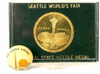 Worlds Fair 1962 Space Needle Medal And 1939 Pinback