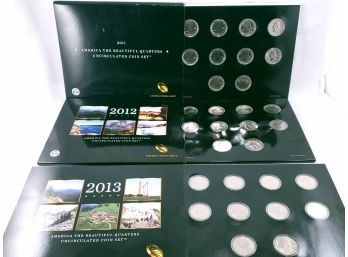Collection Of 3 Sets Of America The Beautiful Quarters Uncirculated Coins,  2011, 2012, 2013