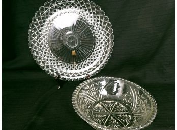 Vintage Pressed Glass Large  Tray And Bowl