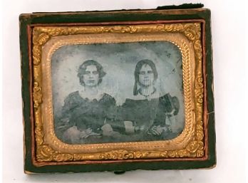 Small Antique Photo Of 2 Lovely Ladies In Booklet Frame