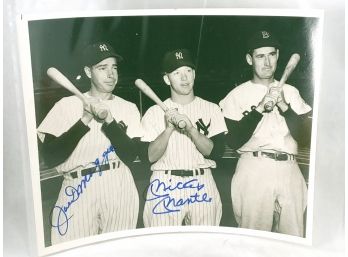 Signed Autographed Joe Dimaggio Mickey Mantle Ted Williams 8x10 Baseball Photo