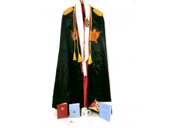 Masonic Demolay Freemasonry Robe With Rare M.I.T. Patch, Stole, Books, Coffee Mufmg And Flag Collection