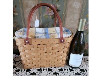 Longaberger Tall Fabric Lined Picnic Basket - With Plastic Liner