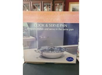 NEW IN BOX  Crofton 11' 18/10 4 Qt Cook And Serve Pan With Glass Lid