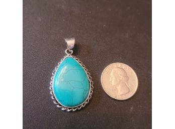 Large Turquoise And Sterling Silver Pendant